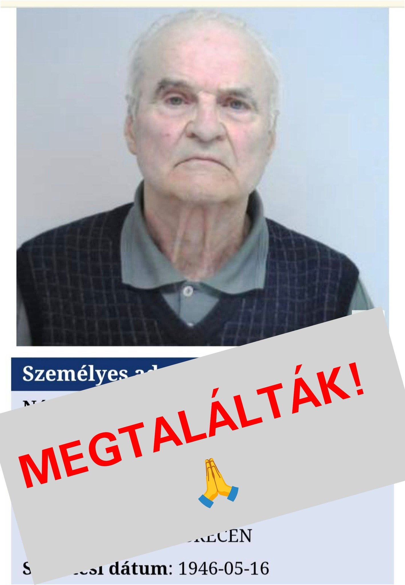 Eltűnt egy idős férfi Debrecenben- MEGTALÁLTÁK!